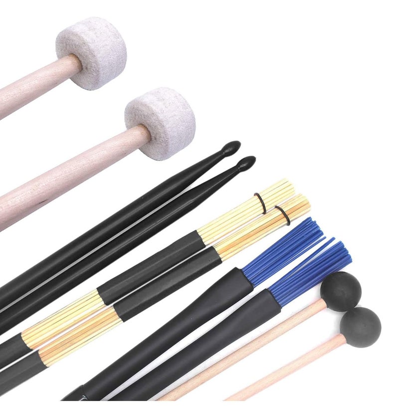 TUOREN Large Drum Sticks Bag with 6 Pair Drum Stick and Mallet Set Nylon Drum Sticks, Bamboo Jazz Drum sticks, Retractable Drum Wire Brushes, Bass Drum Mallet for Jazz Folk Rock Band Drummers - Image 5