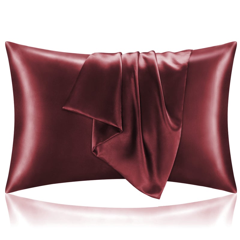 BEDELITE Satin Pillowcase for Hair and Skin, Super Soft and Cooling Similar to Silk Pillow Cases 2 Pack with Envelope Closure, Gift for Women Men(20"x30" Queen Size, Burgundy) - Image 1