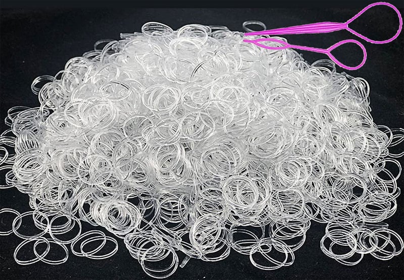 2000 PCS Clear Elastic Mini Ponytail Rubbers Ties Soft NonSlip Small Hair Accessories for Girls with 2 PCS Topsy Tail Tools