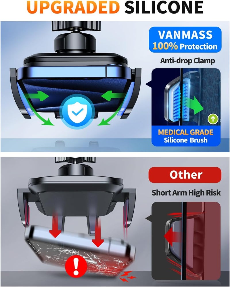 VANMASS 【85+LBS Strongest Suction & Military-Grade Ultimate Car Mount【Patent & Safety Certs】 Cell Phone Holder Truck Stand for GPS Vehicle Dashboard Windshield Vent for iPhone Samsung, Clear Black - Image 4