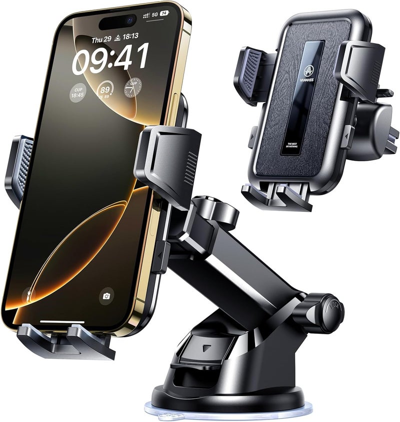 VANMASS 【85+LBS Strongest Suction & Military-Grade Ultimate Car Mount【Patent & Safety Certs】 Cell Phone Holder Truck Stand for GPS Vehicle Dashboard Windshield Vent for iPhone Samsung, Clear Black - Image 1