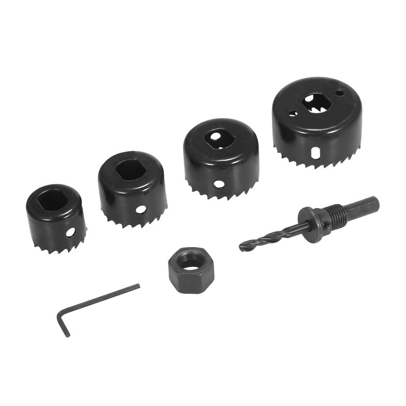 Bi-metal Hole Saw Kit 6Pcs Assorted Heavy-duty Hole Saw Set with 4 Saw Blades of 32/38/44/54mm, 1 Mandrel, 1 Hex Key for Metal Wood Plasterboard PVC Plastic Downlight - Image 1