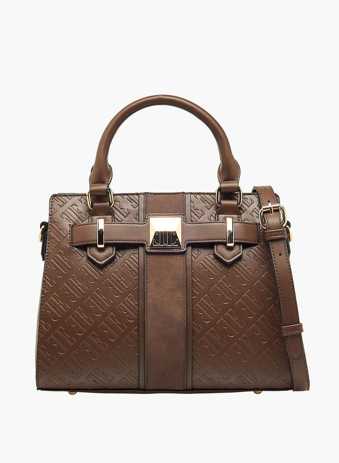 ايل Monogram Embossed Tote Bag with Detachable Strap and Zip Closure
