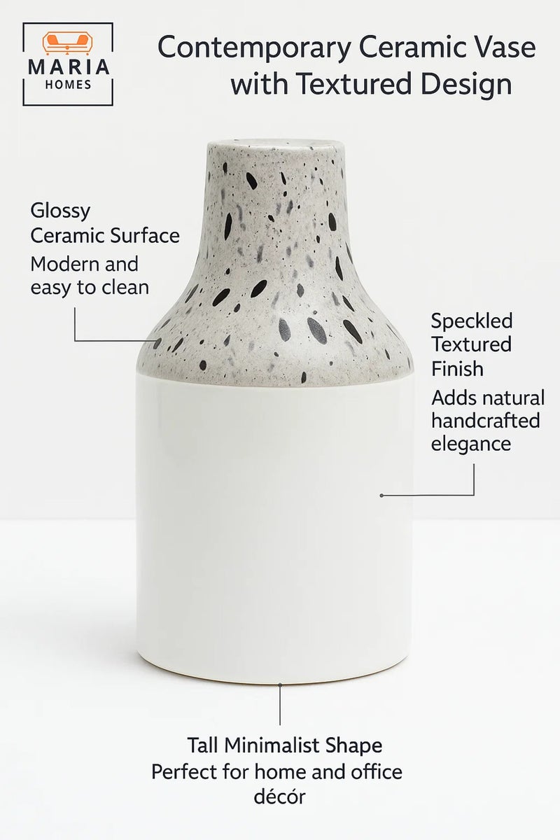 ماريا هومز مزهرية خزفية بيضاء برقبة مرقطة من التيرازو – أصيص زهور عصري لامع مزخرف - Image 3