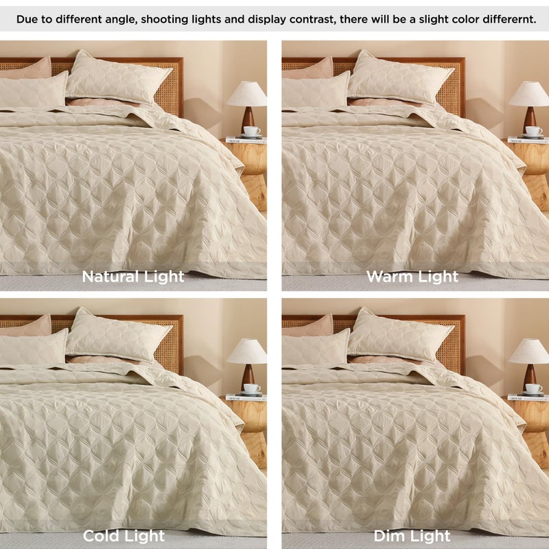 Litanika Oversized King Quilt Bedding Set, 128x120 Inch Super King Oatmeal Comforter Bedspreads Lightweight Bed Coverlets Boho Bedding Cover Decor All Season,3 Pieces (1 Quilt, 2 Pillowcases) - Image 5