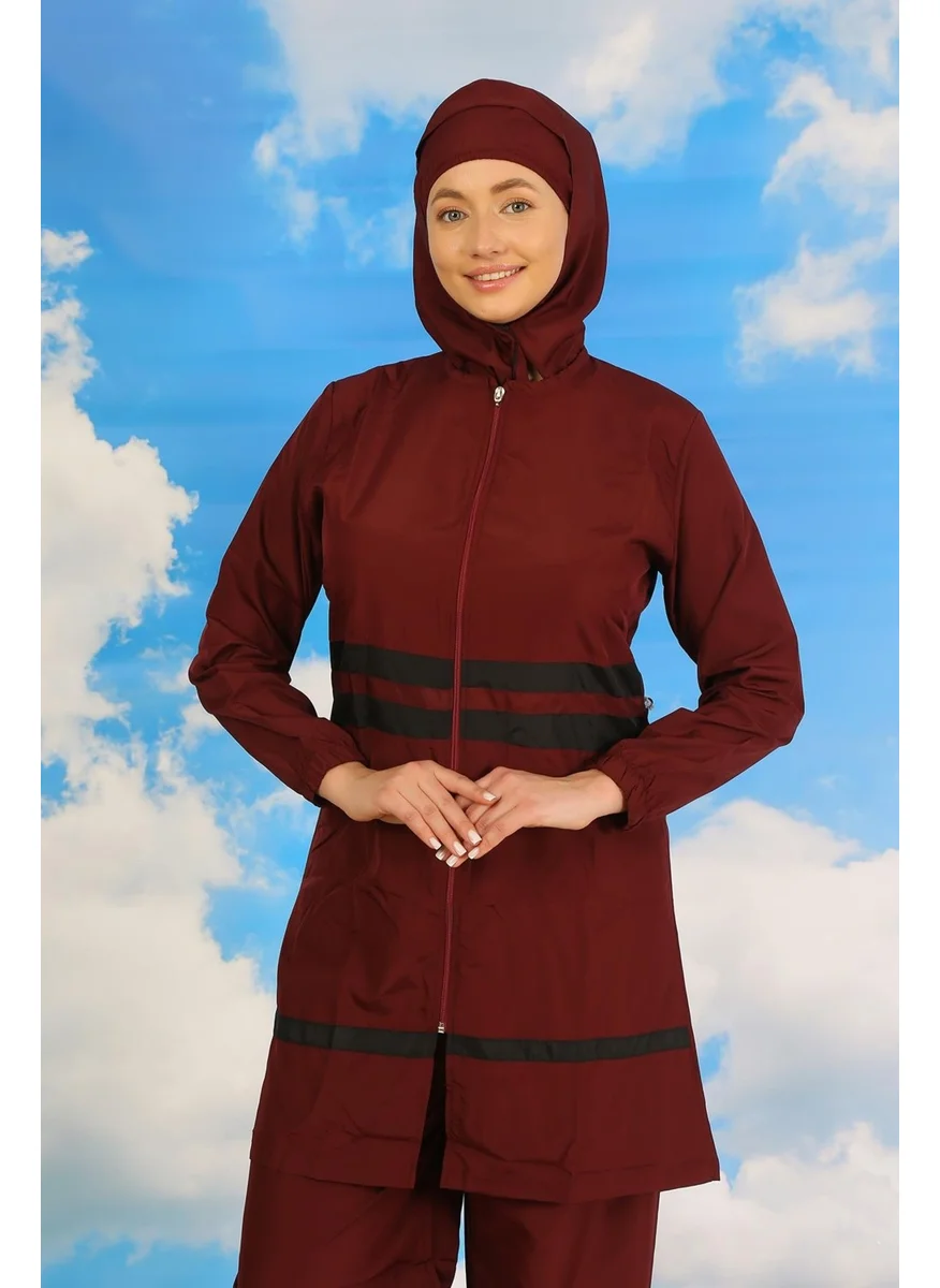 اكبينيز Women's Full Hijab Swimsuit Claret Red 31061