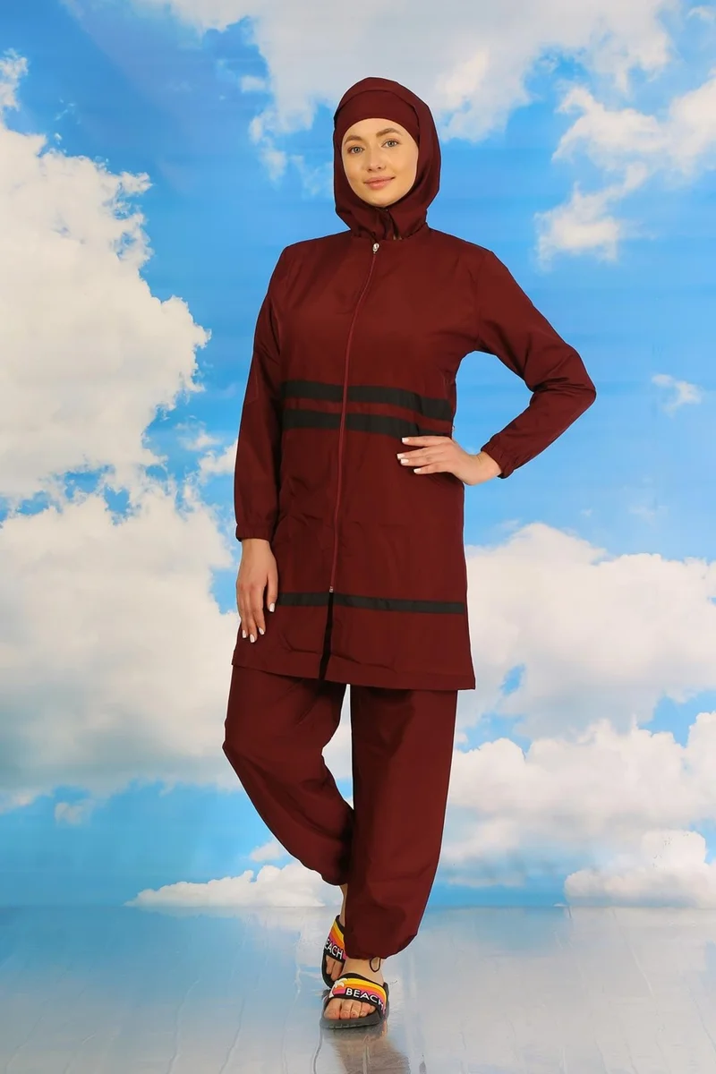 Akbeniz Women's Full Hijab Swimsuit Claret Red 31061