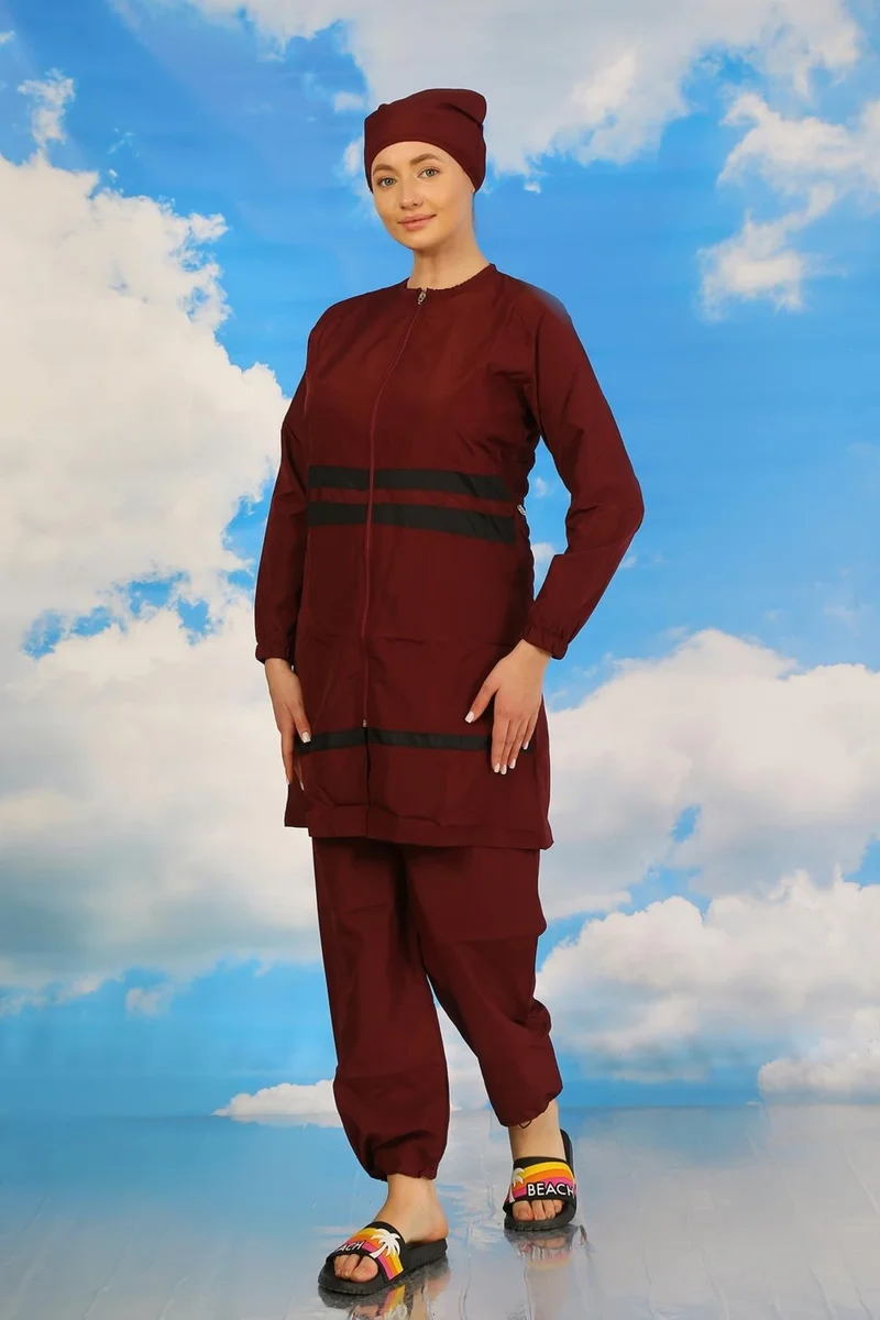 Akbeniz Women's Full Hijab Swimsuit Claret Red 31061