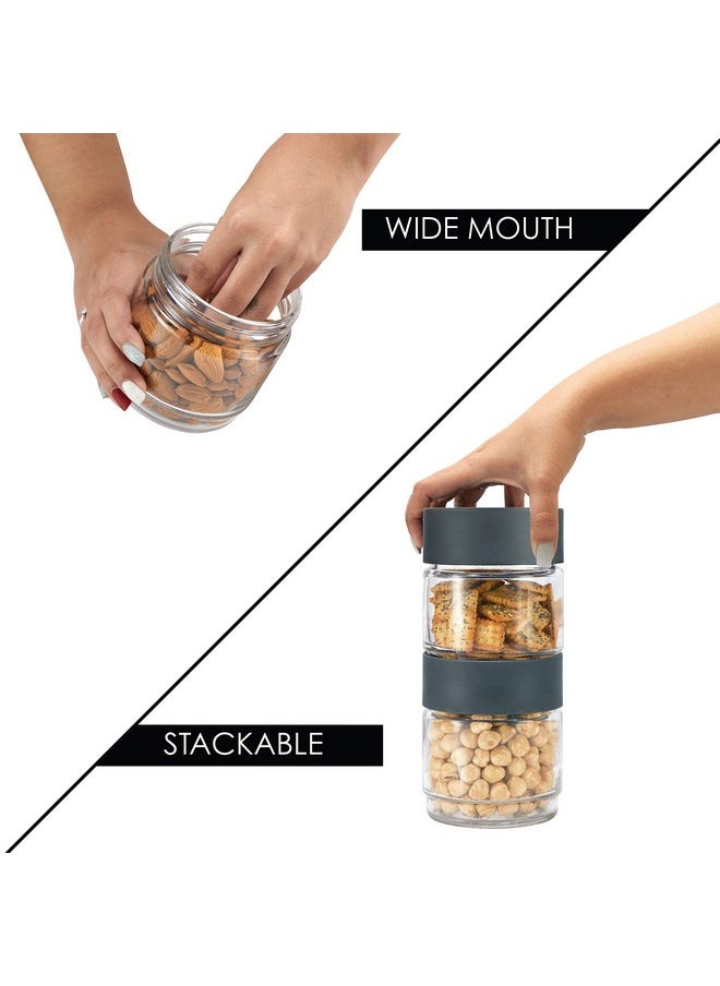 Cello - CELLO Modustack Glassy Storage Jar | Glass Jar with Lid | Air Tight Steel Lid and Stackable | For Storage of Food, Pulses, Spice, Cereals, Cookies, Dry Food | 1000ml, Grey - Image 1