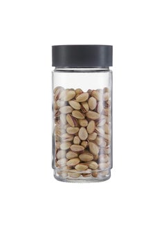 CELLO Modustack Glassy Storage Jar | Glass Jar with Lid | Air Tight Steel Lid and Stackable | For Storage of Food, Pulses, Spice, Cereals, Cookies, Dry Food | 1000ml, Grey