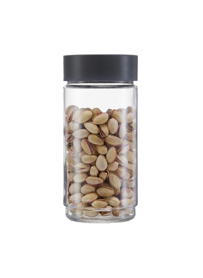 Cello - CELLO Modustack Glassy Storage Jar | Glass Jar with Lid | Air Tight Steel Lid and Stackable | For Storage of Food, Pulses, Spice, Cereals, Cookies, Dry Food | 1000ml, Grey - Image 1