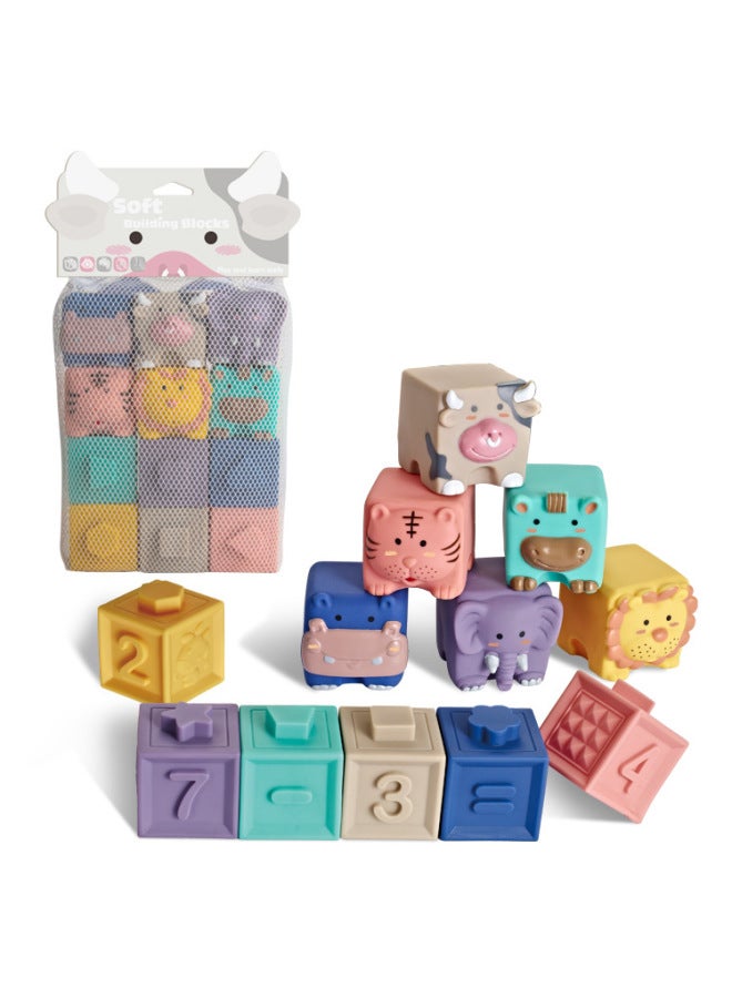 Baby Cartoon Hand Catch Ball Can Bite 0-1 Year Old Baby Bath Toy Early Education Digital Block Vinyl Animal-Color:Bags-Animals + Numbers -12 - Image 1