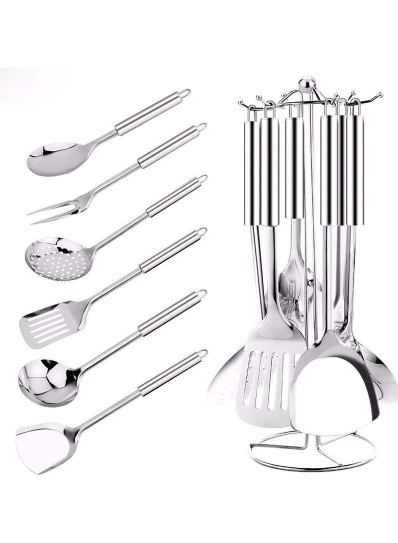 7 Pcs Kitchen Utensils MultiFunctional Stainless Steel Kitchenware with Holder Stand Gift for Cooking - Image 1