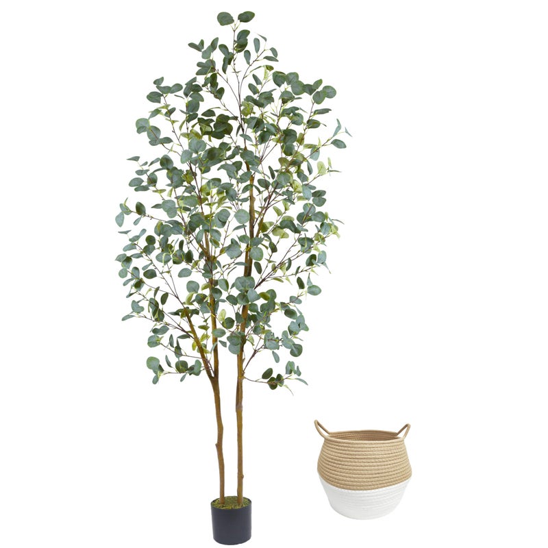 Warmplants Artificial Eucalyptus Tree, 7ft Tall Silk Leaves Fake Plant with Basket for Outdoor Indoor, 83'' Faux Eucalyptus Trees for Home Office Livingroom Floor DÃ©cor - Image 2