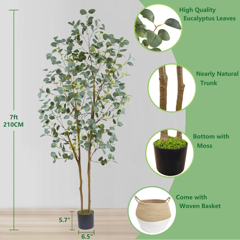 Warmplants Artificial Eucalyptus Tree, 7ft Tall Silk Leaves Fake Plant with Basket for Outdoor Indoor, 83'' Faux Eucalyptus Trees for Home Office Livingroom Floor DÃ©cor - Image 3