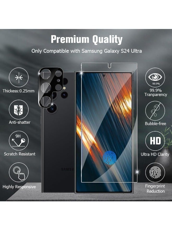 【2+2 Pack】2 PCS Samsung Galaxy S24 Ultra Screen Protector + 2PCS Camera Lens Screen Protector Set, 9H Hardness, Support Fingerprint, Ultra Thin HD Glass Film (Boxed, Included Installation Tools) - Image 3