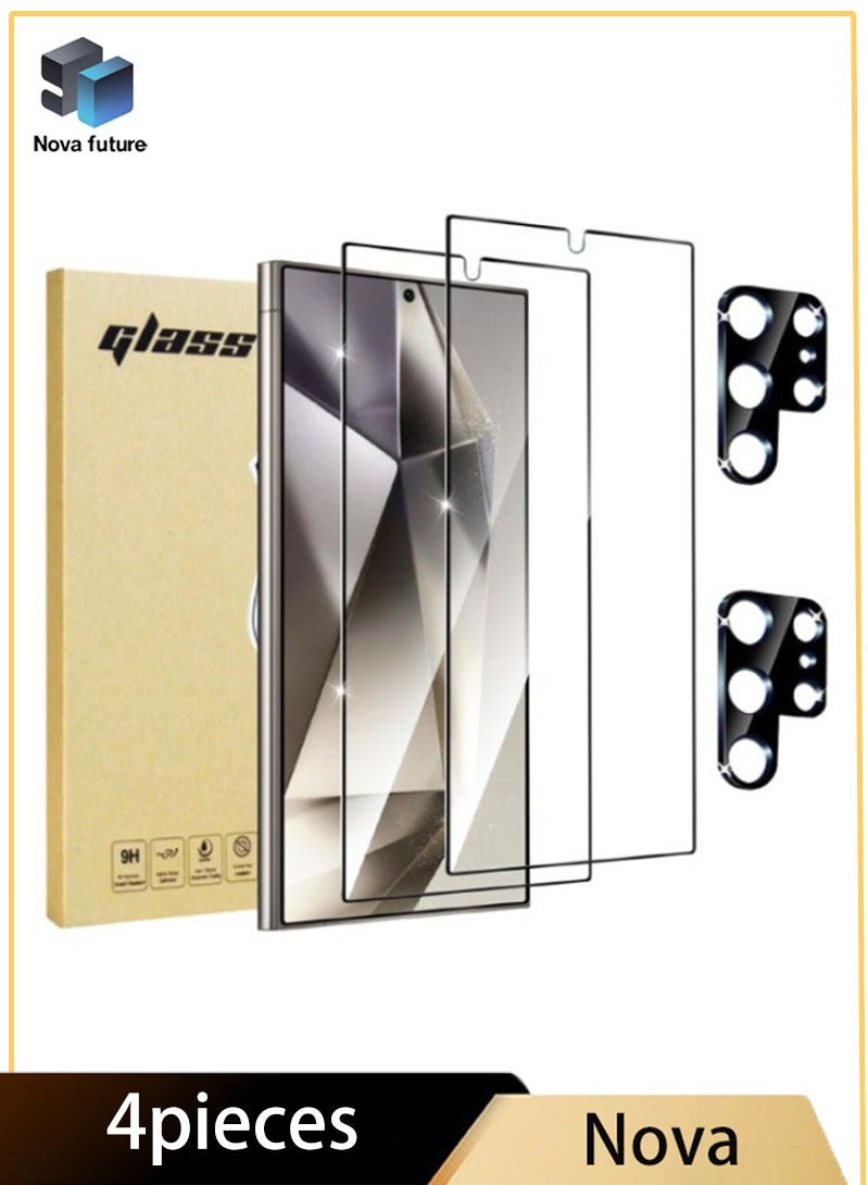 【2+2 Pack】2 PCS Samsung Galaxy S24 Ultra Screen Protector + 2PCS Camera Lens Screen Protector Set, 9H Hardness, Support Fingerprint, Ultra Thin HD Glass Film (Boxed, Included Installation Tools) - Image 1