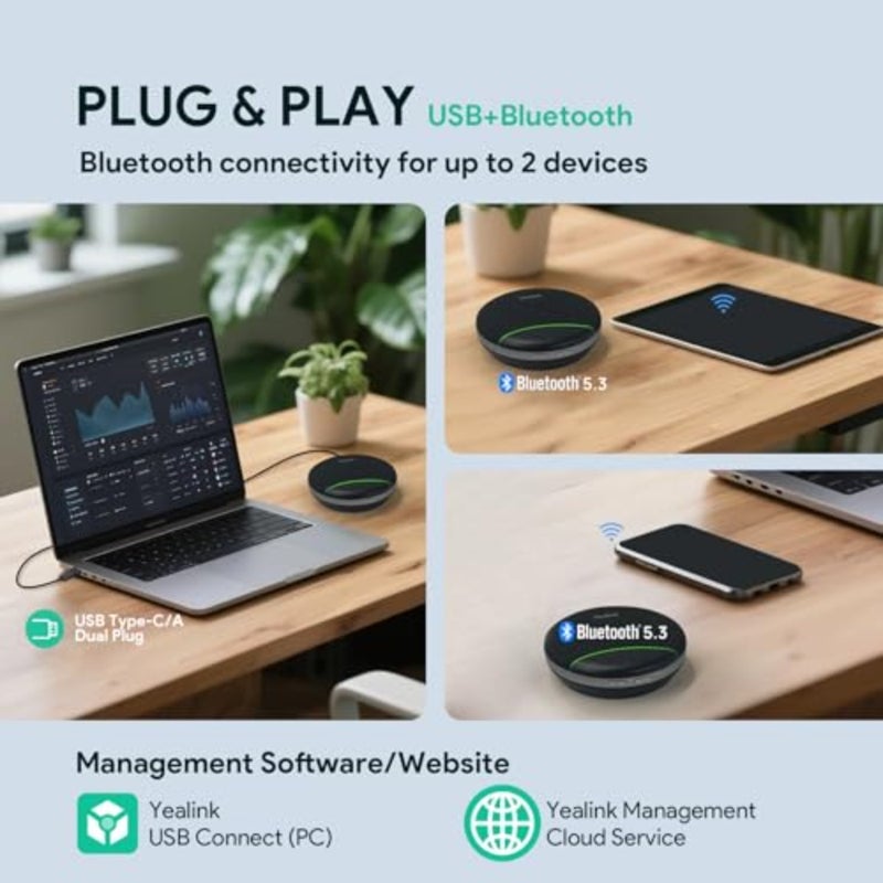 مكبر صوت USB لغرفة الاجتماعات الصغيرة مع ميكروفون من الألومنيوم لإلغاء الضوضاء، أسود، وقت اتصال 20 ساعة، متوافق مع بلوتوث للكمبيوتر/الكمبيوتر المحمول - Image 5