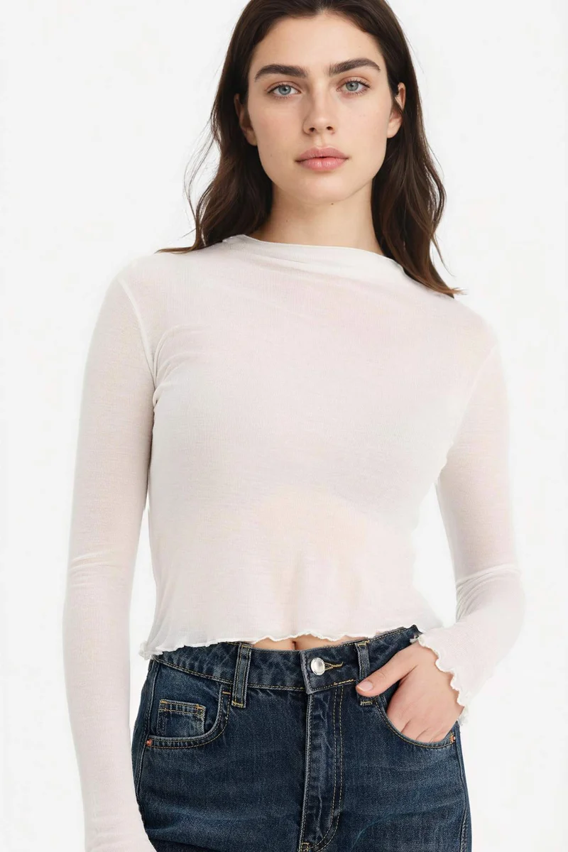 ديفاكتو Fitted Long Sleeves Half Turtle Neck T-Shirt