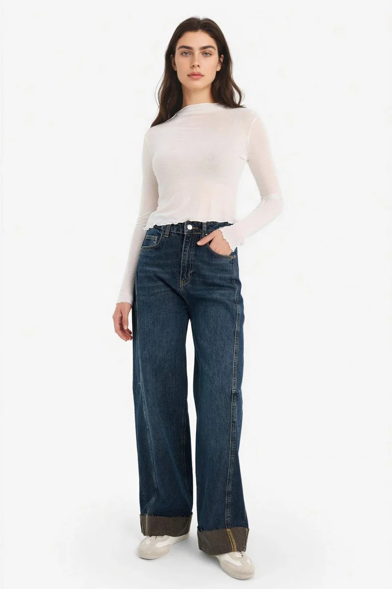 ديفاكتو Fitted Long Sleeves Half Turtle Neck T-Shirt