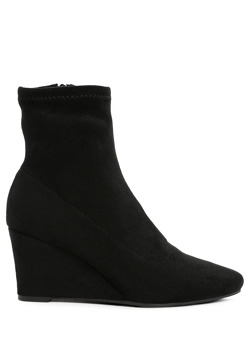 London Rag Microfiber Wedge Sock Boots in Black