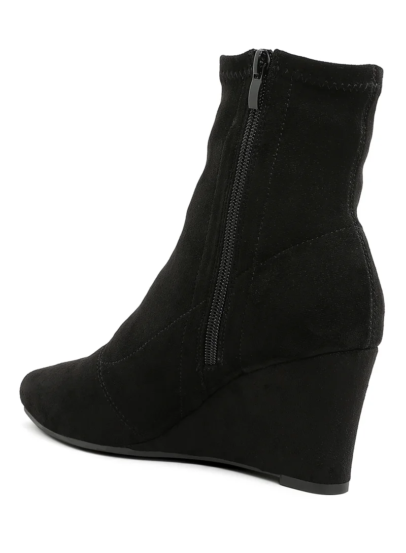 London Rag Microfiber Wedge Sock Boots in Black