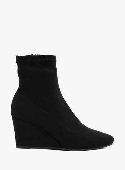 London Rag Microfiber Wedge Sock Boots in Black