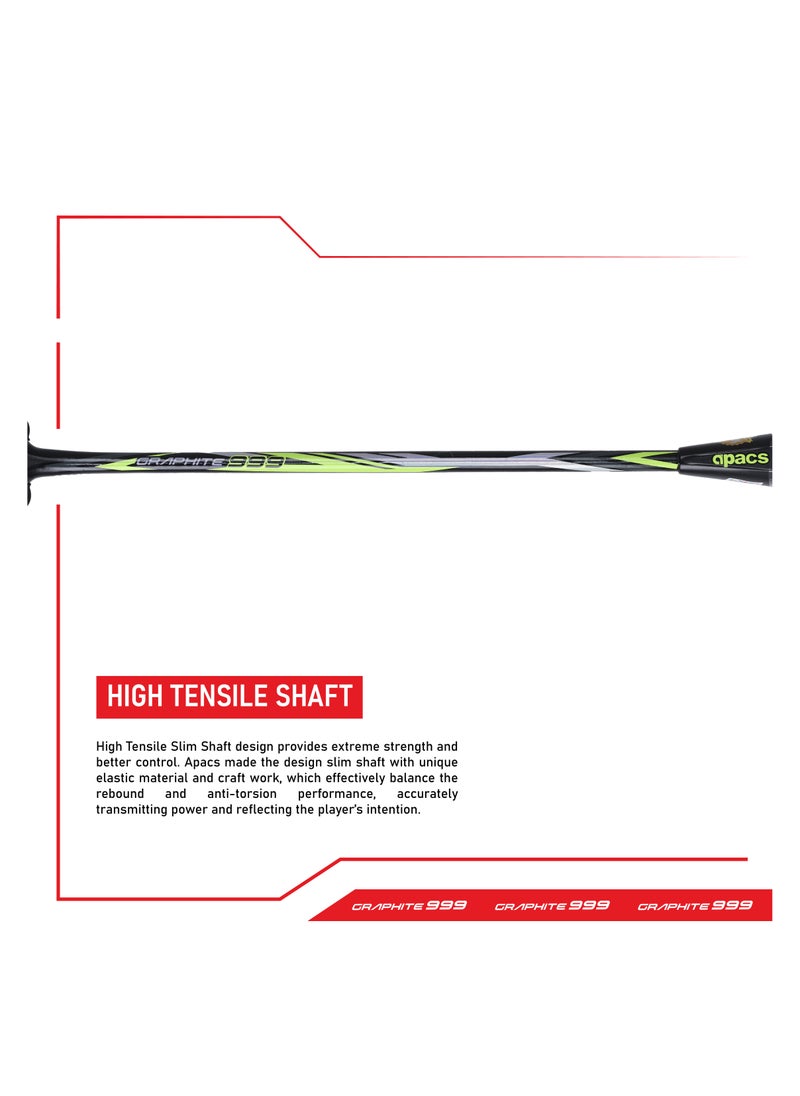 Graphite 999 Unstrung Badminton Racket – Ultra-Durable Japanese Graphite Frame, Lightweight, 30 LBS Max Tension, High-Speed Performance, Comfortable 4-inch Grip, Full Cover