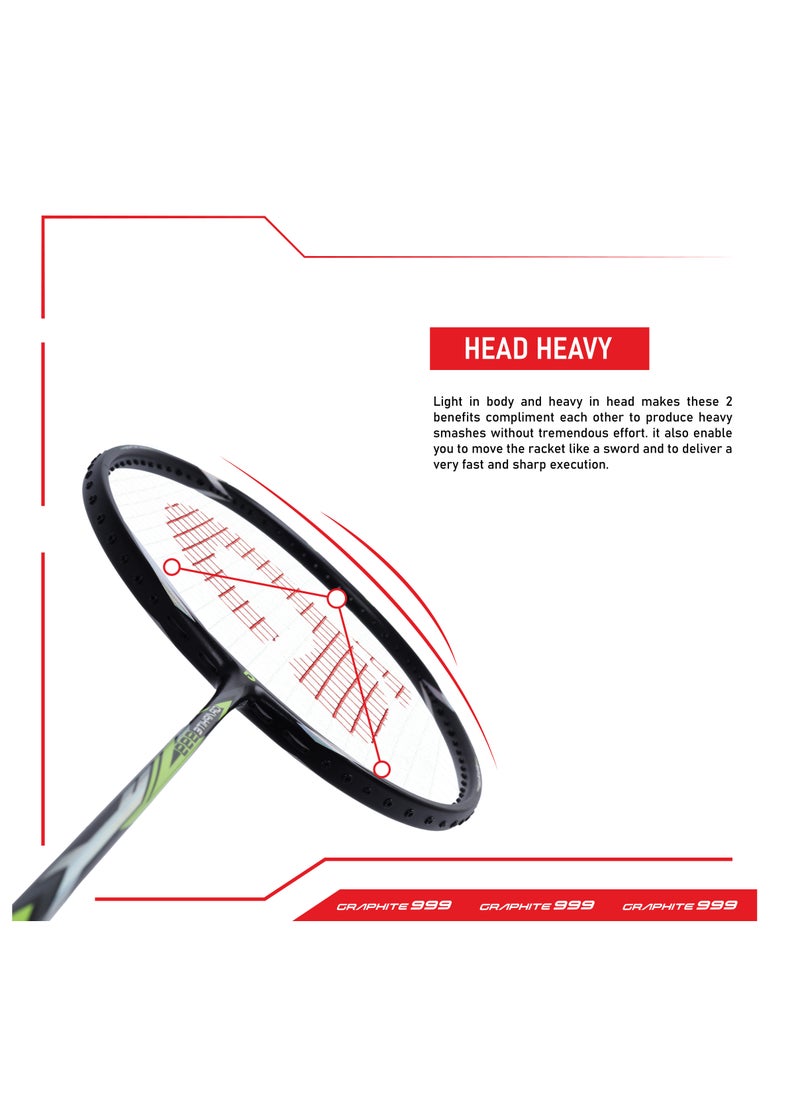 Graphite 999 Unstrung Badminton Racket – Ultra-Durable Japanese Graphite Frame, Lightweight, 30 LBS Max Tension, High-Speed Performance, Comfortable 4-inch Grip, Full Cover