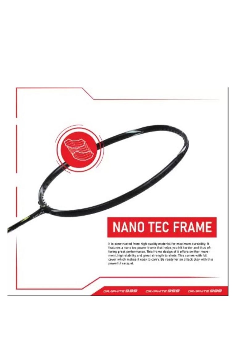 Graphite 999 Unstrung Badminton Racket – Ultra-Durable Japanese Graphite Frame, Lightweight, 30 LBS Max Tension, High-Speed Performance, Comfortable 4-inch Grip, Full Cover