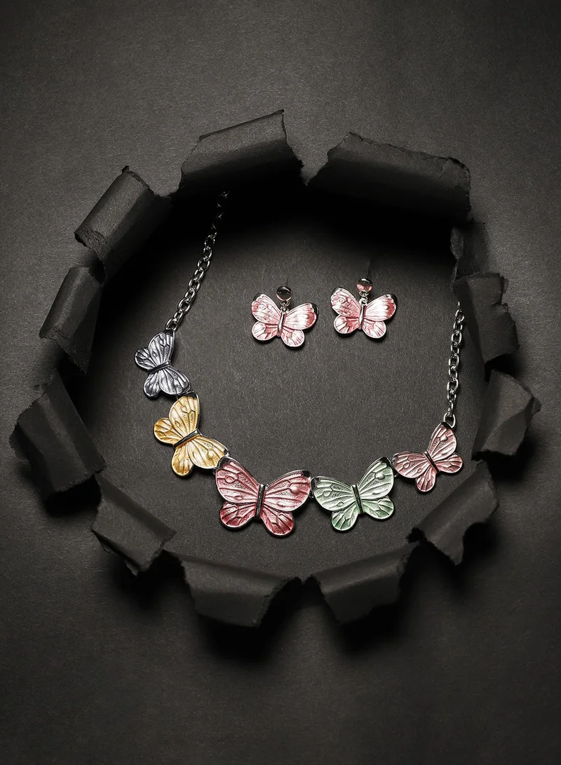 SOHI Pastel Butterfly Artificial Jewellery Set