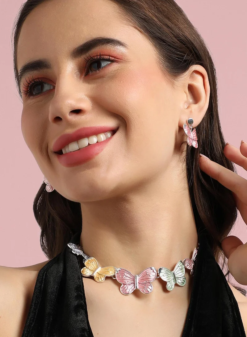 SOHI Pastel Butterfly Artificial Jewellery Set
