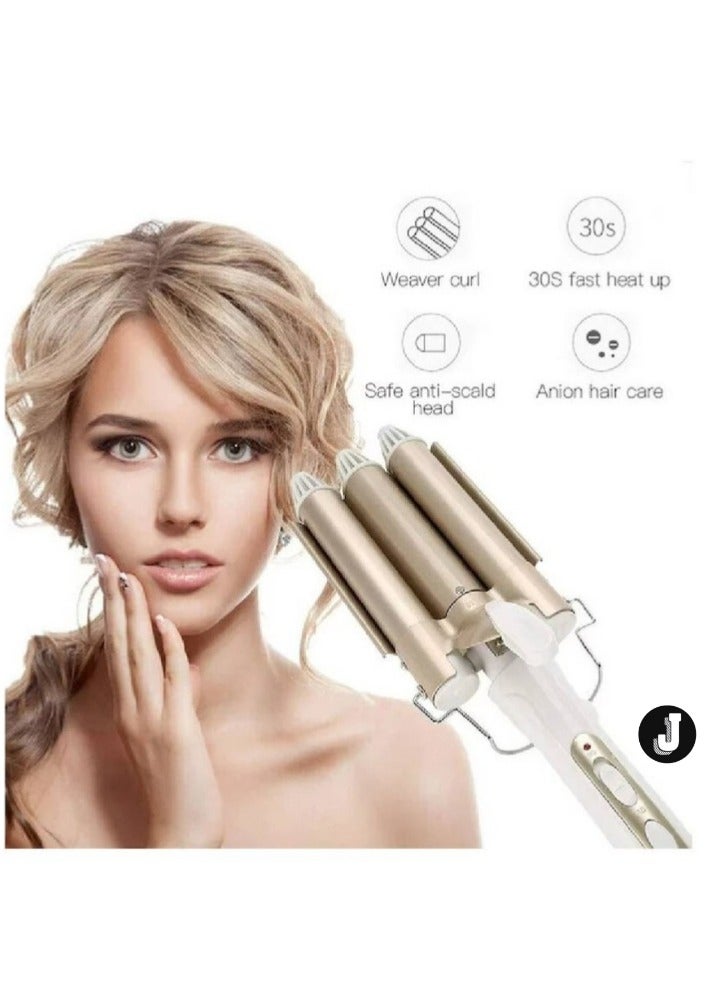 JAJEEK "3 Barrel Hair Curling Iron – Ceramic Tourmaline Triple Barrel Crimper, Adjustable Temperature, Dual Voltage 25mm Hair Waver for Women & Girls" - Image 4