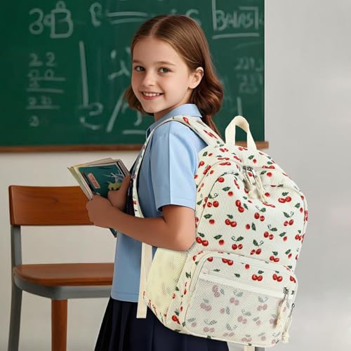 JIANYA School Backpack for Teen Girls Lightweight Backpacks for School Kids Childrens School Book Bag Cherry Beige - Image 3