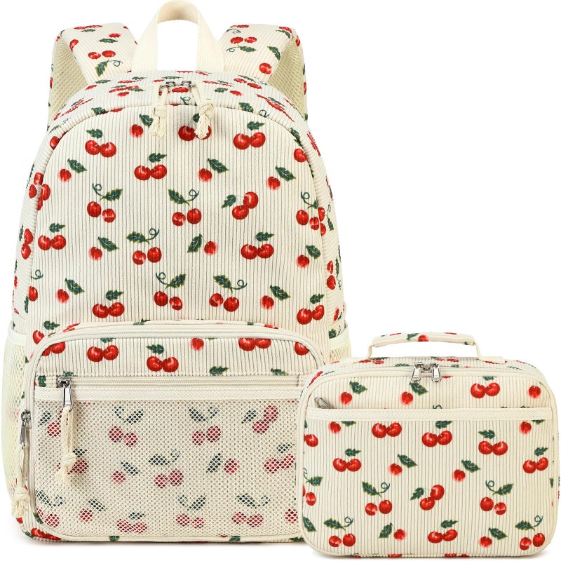 JIANYA School Backpack for Teen Girls Lightweight Backpacks for School Kids Childrens School Book Bag Cherry Beige - Image 2