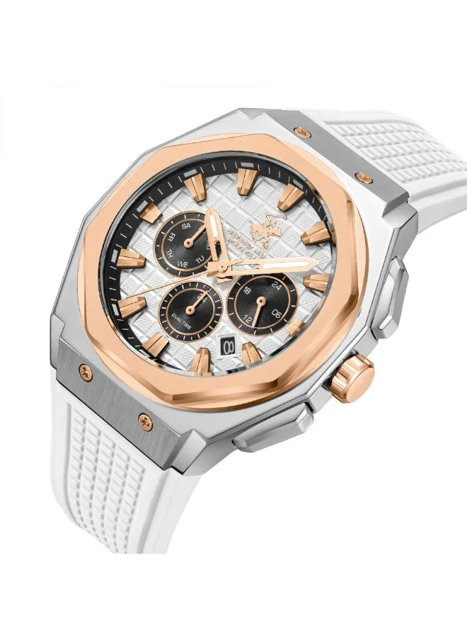 BEVERLY HILLS POLO CLUB BEVERLY HILLS POLO CLUB BP3718X.533 Men's Multi Function Display Watch & Silicone Strap White