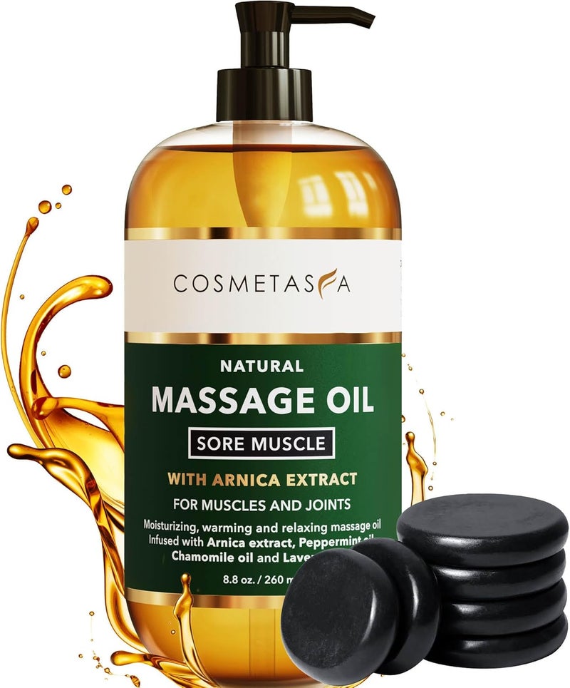 Cosmetasa Sore Muscle Massage Oil with Massage Hot Stones  Soothes Muscle and Joint with Arnica Extract Peppermint Chamomile and Lavender Oil - Image 1