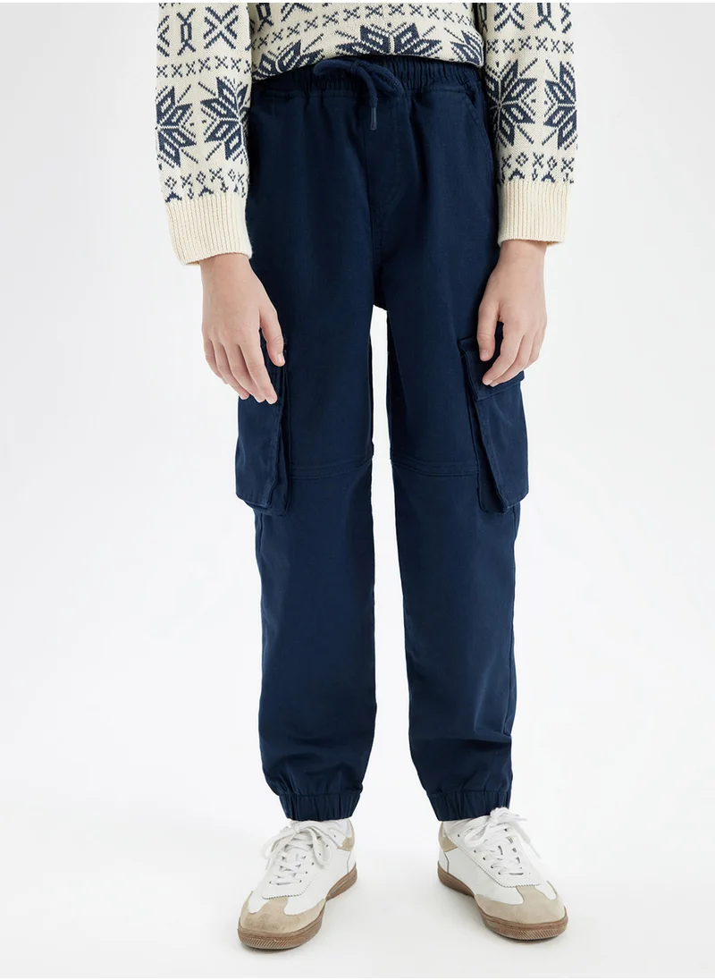 DeFacto Cargo Pocket Elasticated Waist Drawstring Cuffed Navy Jogger Gabardine Pants