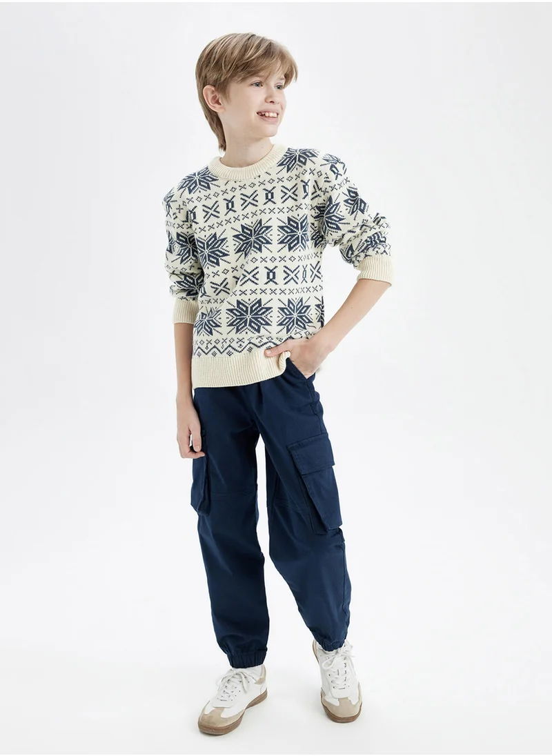 DeFacto Cargo Pocket Elasticated Waist Drawstring Cuffed Navy Jogger Gabardine Pants
