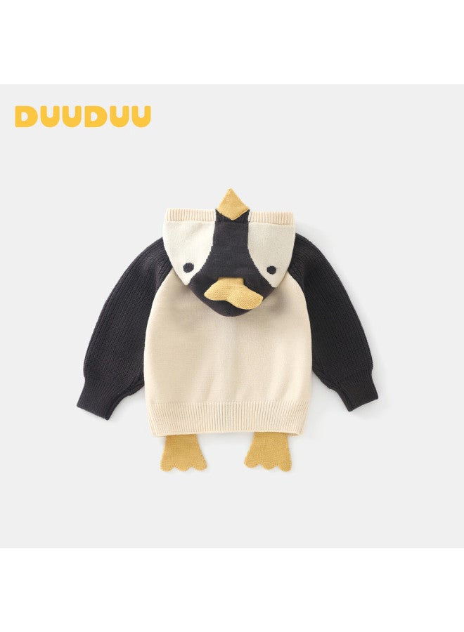 Duuduu Kids Sweater Jacket Autumn Warm Hooded Baby Cute Knitted Infant Cardigan Top Penguin 120 - Image 2