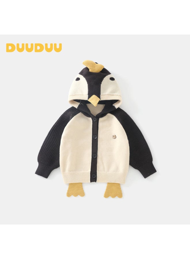 Duuduu Kids Sweater Jacket Autumn Warm Hooded Baby Cute Knitted Infant Cardigan Top Penguin 120 - Image 1