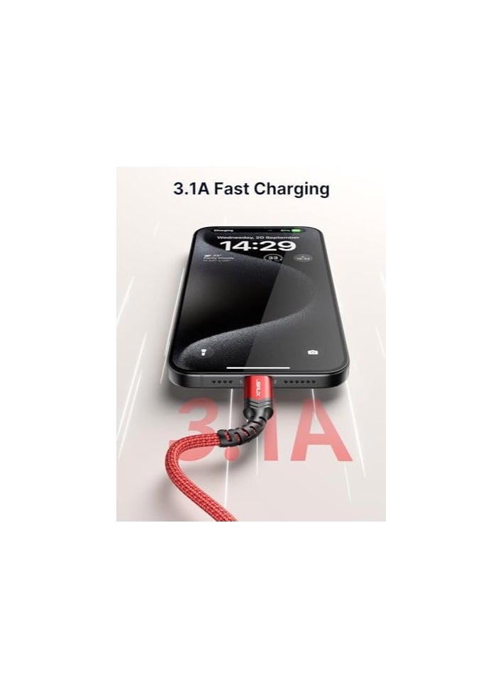 JSAUX [2-Pack] JSAUX USB C Cable 2M, USB Type C Cable 3.1A Fast Charging, USB A to USB C Charge Cord Compatible with iPhone 15 Pro/15 Pro Max/15 Plus/15, Samsung Galaxy S20 S10 S9, Note 20 10, LG G8 G7-Red  - Image 3