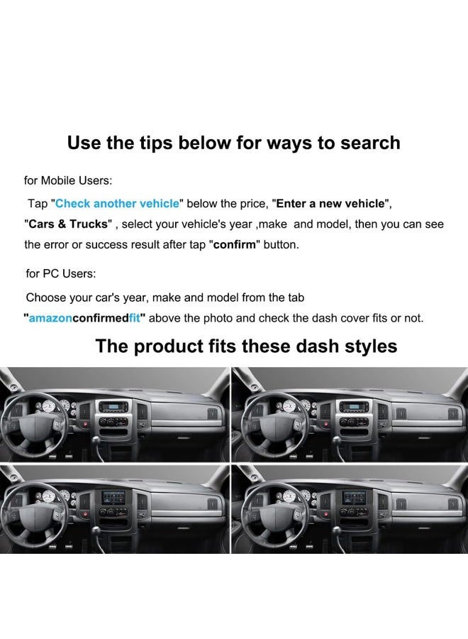 Yiz Dashboard Cover Dash Cover Mat Custom Fit for Dodge Ram 1500 2002-2005,2500/3500 2003-2005 (Ram 02-05, Gray) Y22 - Image 2