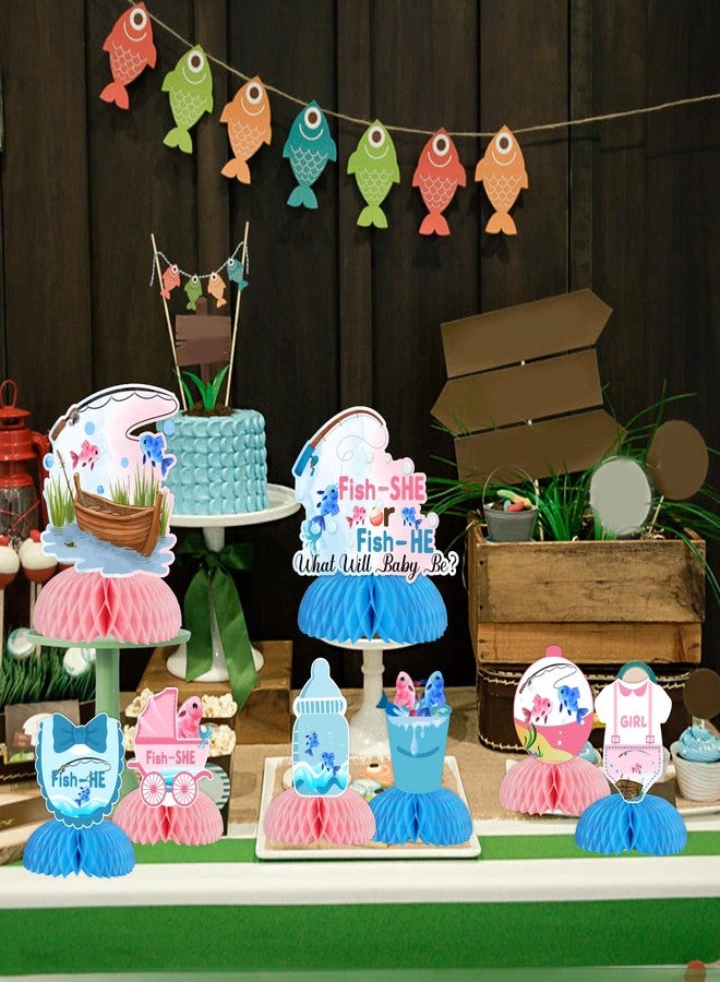 Fangleland 8Pcs Gender Reveal Honeycomb Centerpieces, Fish He or Fish She Gender Reveal Decorations Baby Shower 3D Table Decorations Blue Pink Boy or Girl Gender Reveal Party Decor - Image 3