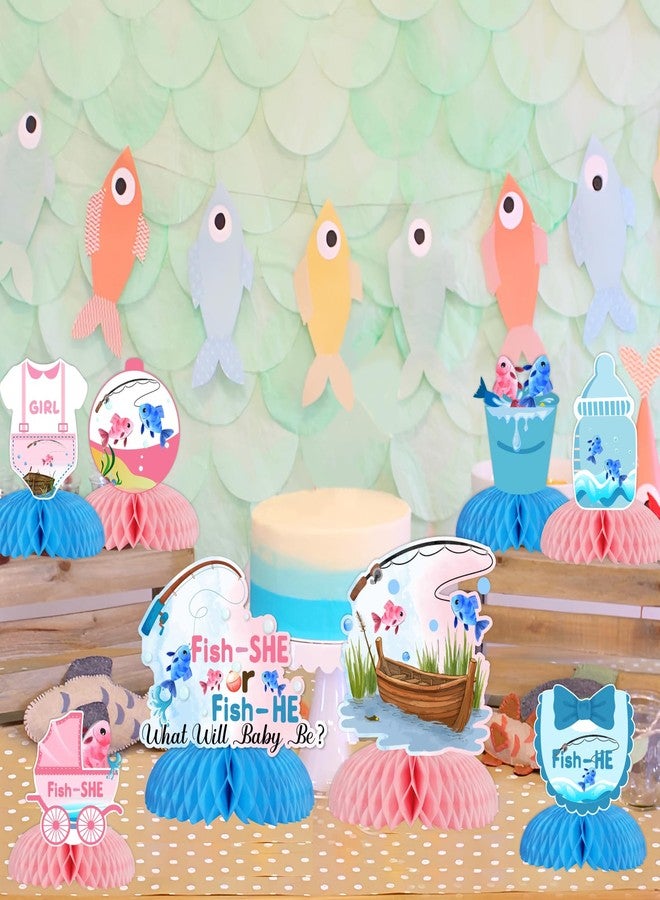 Fangleland 8Pcs Gender Reveal Honeycomb Centerpieces, Fish He or Fish She Gender Reveal Decorations Baby Shower 3D Table Decorations Blue Pink Boy or Girl Gender Reveal Party Decor - Image 2