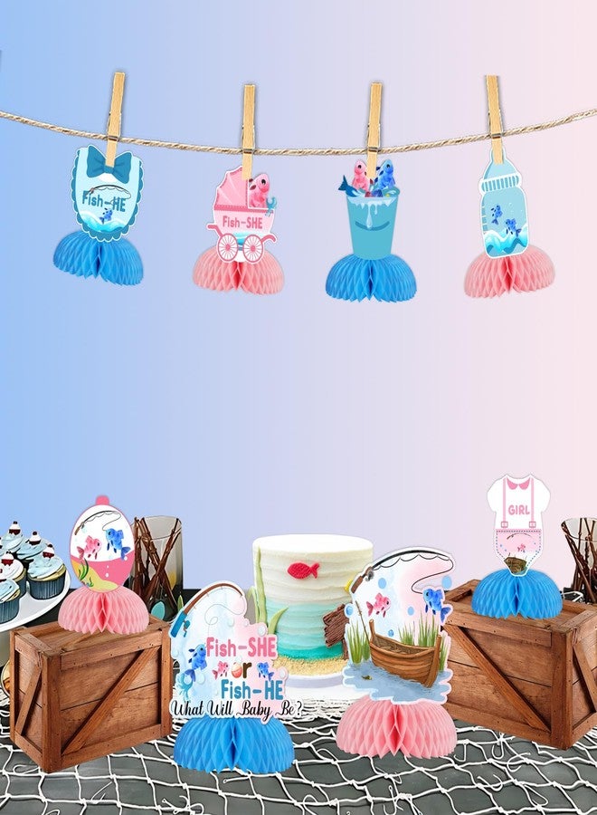 Fangleland 8Pcs Gender Reveal Honeycomb Centerpieces, Fish He or Fish She Gender Reveal Decorations Baby Shower 3D Table Decorations Blue Pink Boy or Girl Gender Reveal Party Decor - Image 4