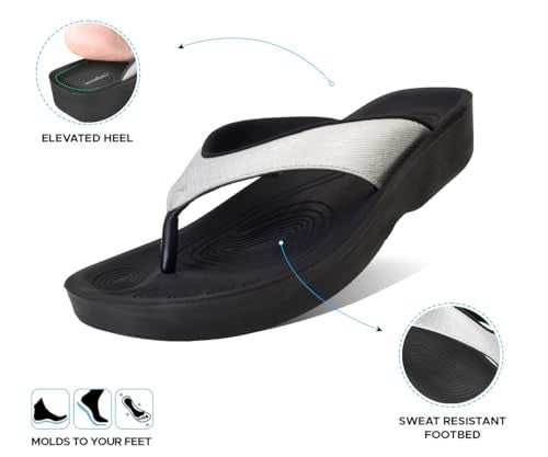 AEROTHOTIC Flip Flops for Women, Matt Silver, Size 8 - Image 4
