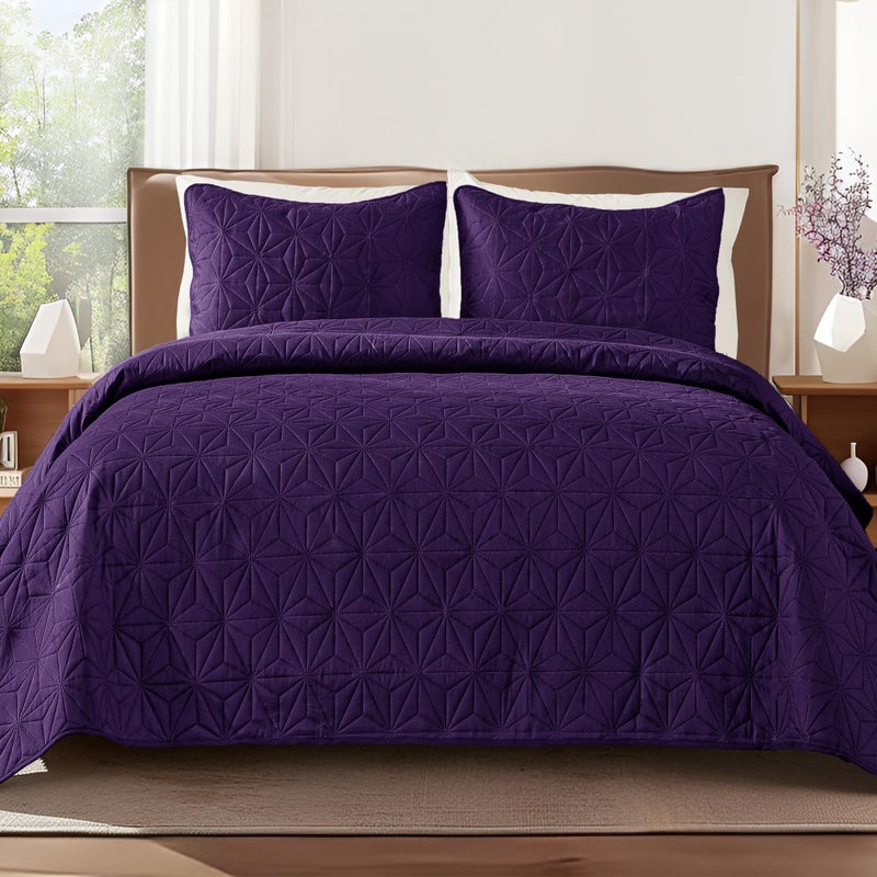 Whale Flotilla Whale Flotilla King Quilt Bedding Set Soft Purple Bedspreads Quilts King Size for All Seasons 3 Pieces Lightweight Geometric Star Pattern Coverlet 