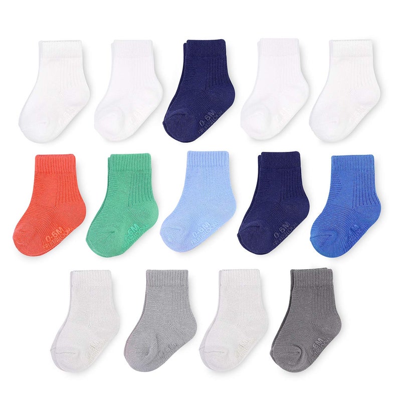 Fruit of the Loom Baby 14-Pack Grow & Fit Flex Zones Cotton Stretch Socks - Unisex, Girls, Boys (0-6 Months, Blue) - Image 1
