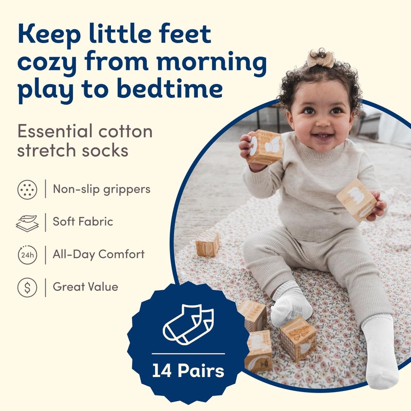 Fruit of the Loom Baby 14-Pack Grow & Fit Flex Zones Cotton Stretch Socks - Unisex, Girls, Boys (0-6 Months, Blue) - Image 2